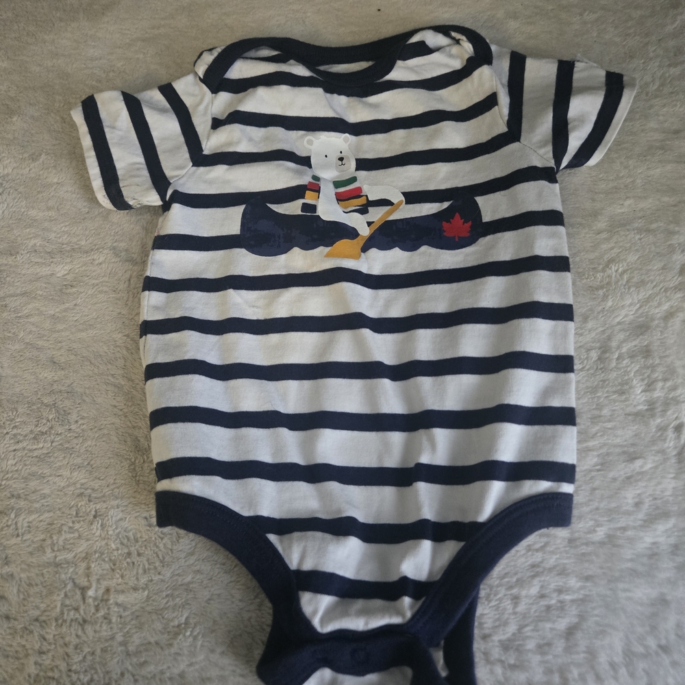 Navy Striped Kids Bodysuit with Bear Design